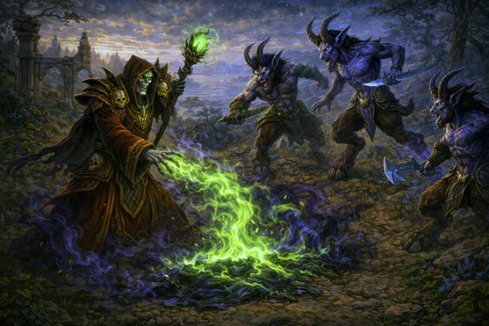 Undead warlock fighting Legashi Satyrs in azshara